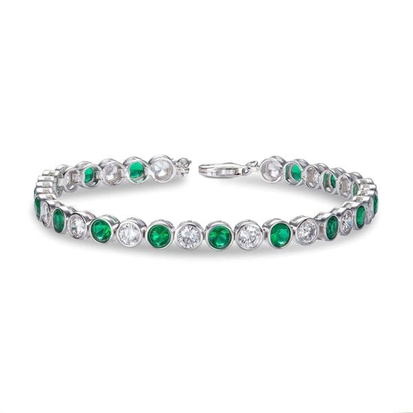 925 Sterling Silver Tennis Bracelet with Bezel Set Green & White Cubic Zirconia - namana.london