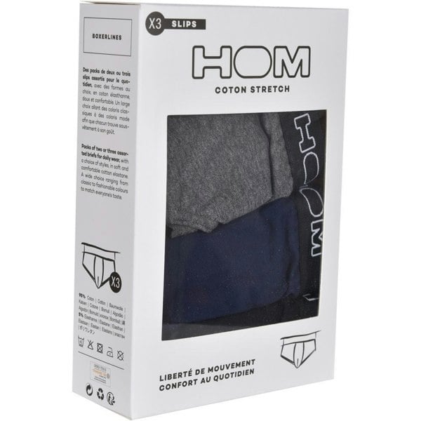 Hom Boxerlines 3-Pack Basic Briefs, Black/Navy/Grey