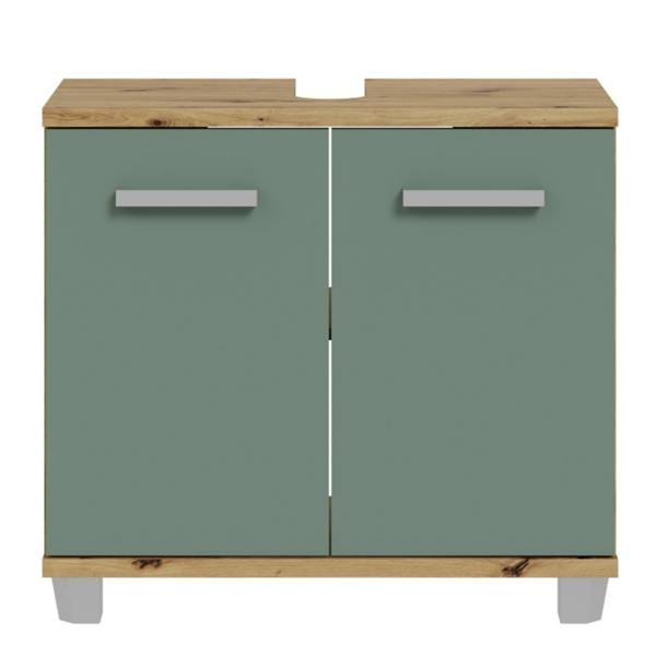 Furniture To Go Veris Under Sink Cabinet with 2 Doors in Artisan Oak and Sage Green Doors