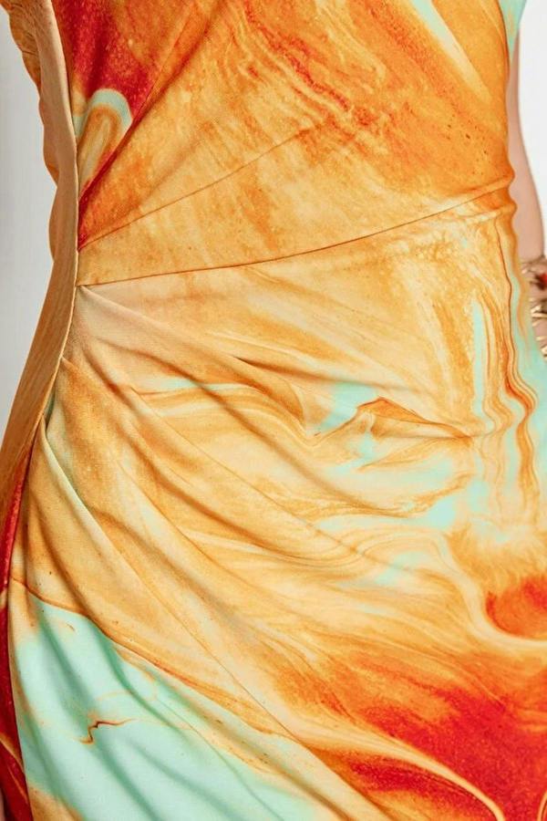WOVCOR Printed Fitted Long Adjustable Strap Knitted Pencil Dress