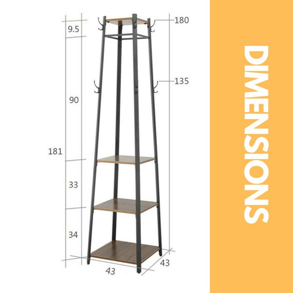 Rafaelo Mobilia Industrial Coat Stand With 2 Shelves