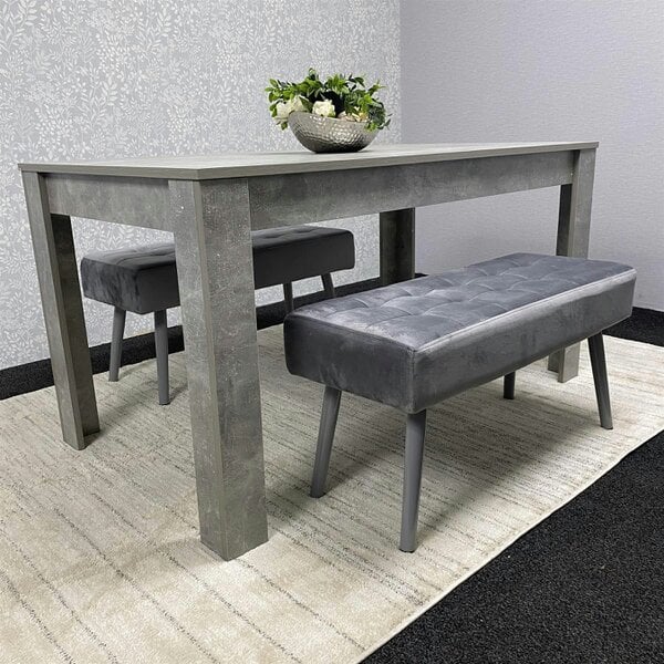 Kosy Koala Grey Wooden Dining Table Set and 2 Benches with Metal Legs � Dining Kitchen Room Furniture