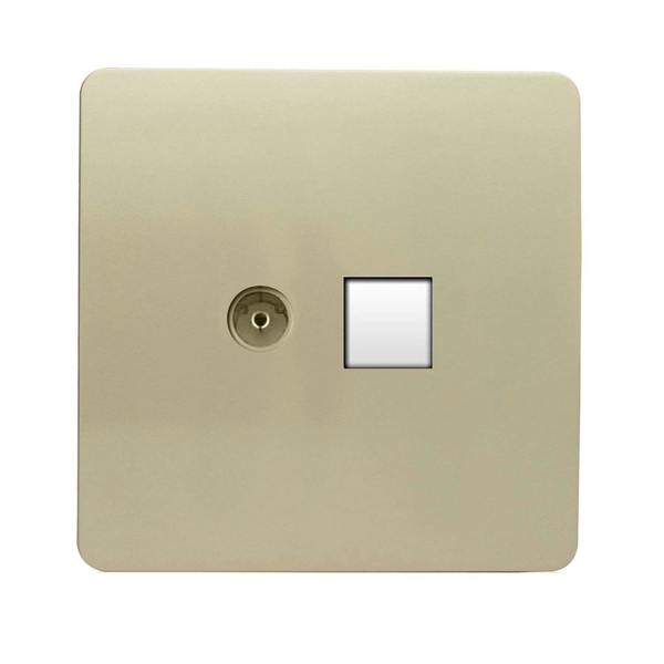 Trendi Switch 2 Gang TV Co-Axial & RJ45 Cat 6 Modern Designer PC Ethernet Sockets in Champagne Gold