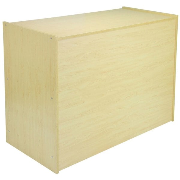 Light maple wood retail display counter with a smooth finish, featuring a simple rectangular design and sturdy construction