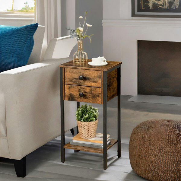 Rafaelo Mobilia Slim Side Table with 2 Drawers