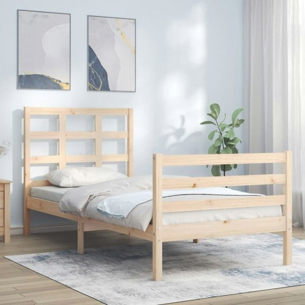 Berkfield Bed Frame with Headboard Small Single Solid Wood