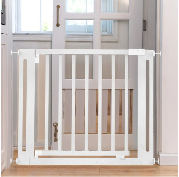Safetots Wooden Elegance Gate, White, 79cm - 87cm, Pressure Fit Safety Gate, 57cm Extra Wide Doorway, Easy Installation