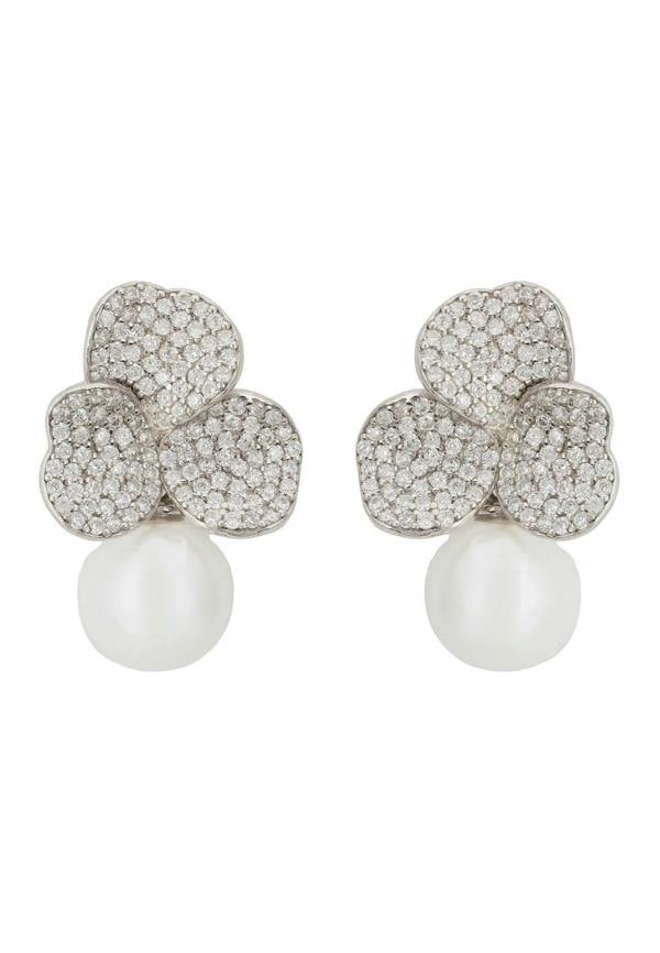 Pearl and diamond petal earrings.