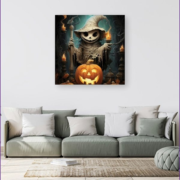 Warren Reed Creepy Ghost With Pumpkins Canvas