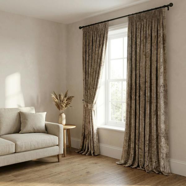 Luxe made-to-measure curtains in Gild, styled in a living room