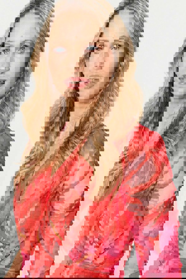 Orange | Floral Mesh Ruched Midi Faux Wrap Dress