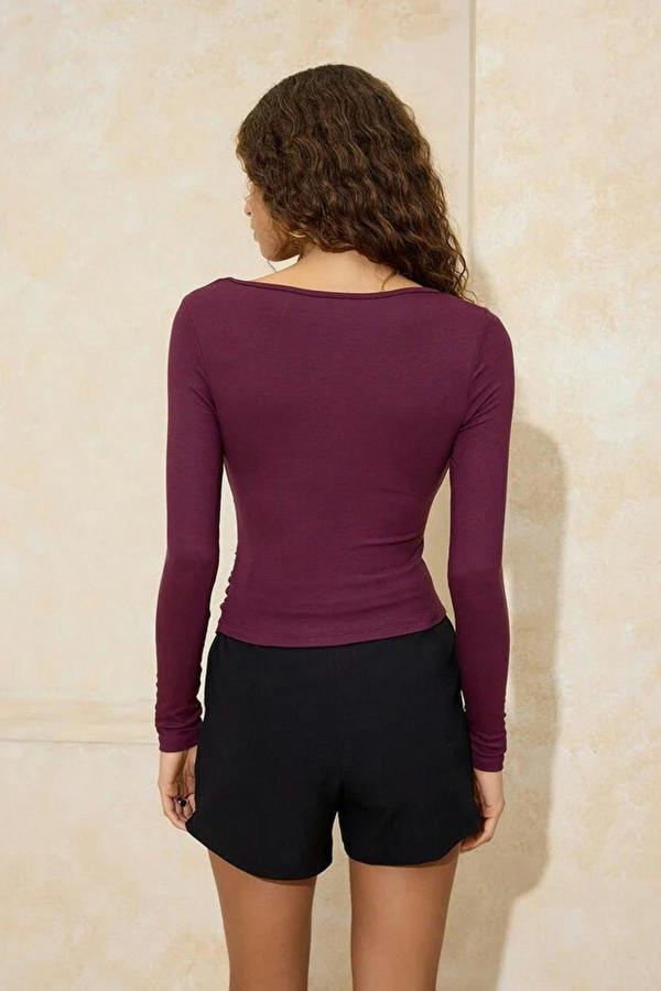 WOVCOR V-Neck Long-Sleeved Stretchy Knit Blouse