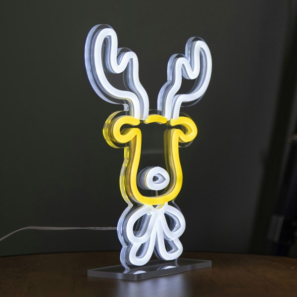 Samuel Alexander 25cm Light up Christmas Reindeer Face Table Top Neon Sign