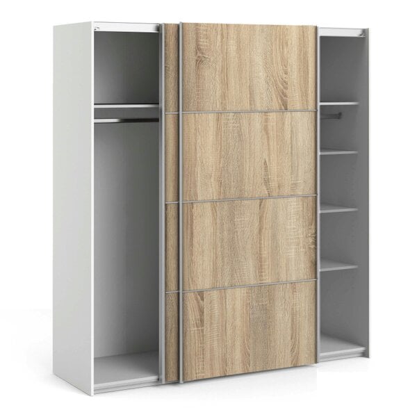 Wyld Haus Bordeaux Wide Natural Oak Double Sliding Door Wardrobe 180cm 5 Shelves