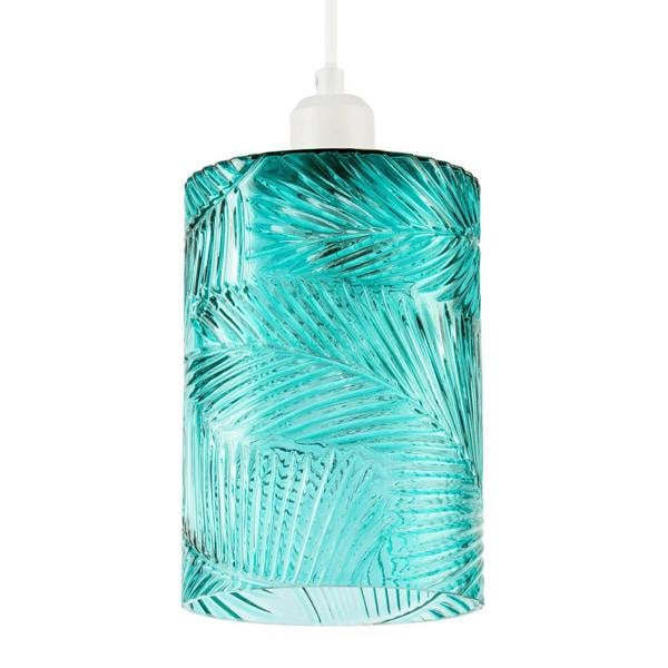 Modern Teal Embossed Glass Pendant Shade with Pressed Leaf Pattern Image 1