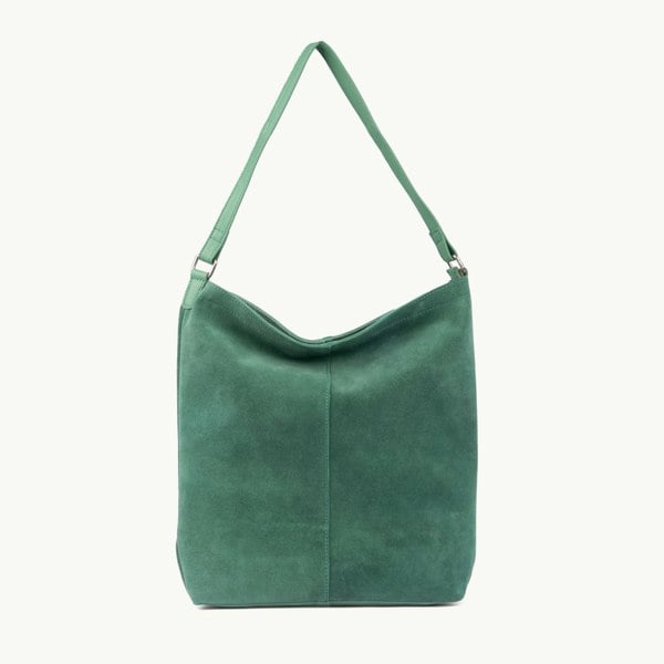Assots London 'TINA' Green Suede Real Leather Unlined Slouchy Shopper Tote Bag
