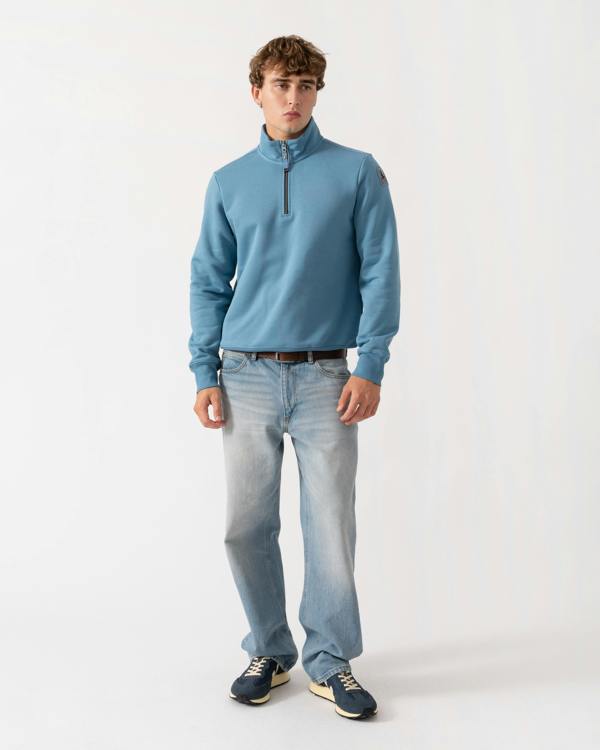 Outfit shot of Parajumpers Broad Peak Mens Quarter Zip Sweatshirt - Sky Steel 138