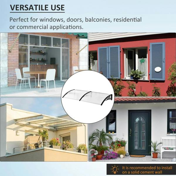Clear door canopy awning with arched black frame for outdoor doors and balconies