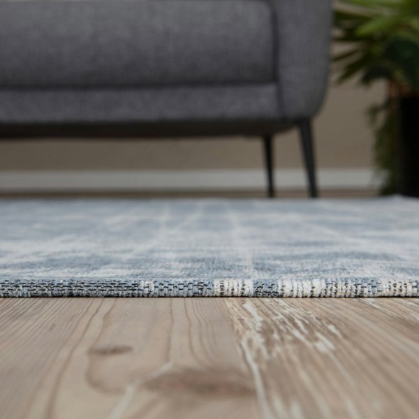 Machine Washable Flatweave Rug Striped Blue