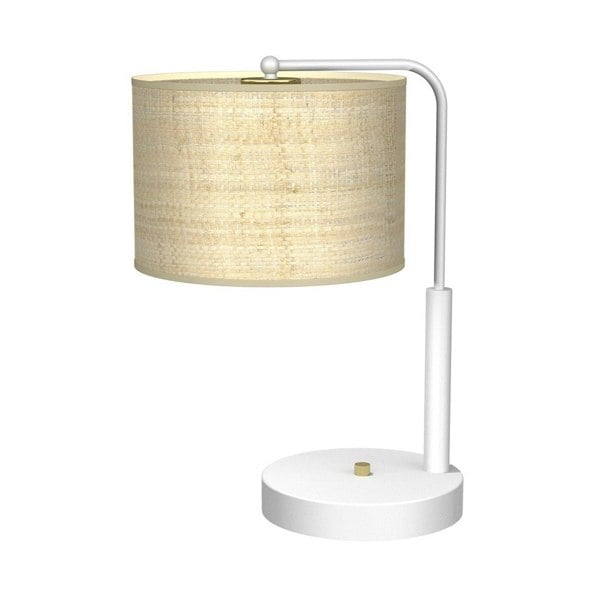 Milagro Marshall Hand Made Designer Table Lamp In Matt White Metal And Natural Rattan Coloured Fabric