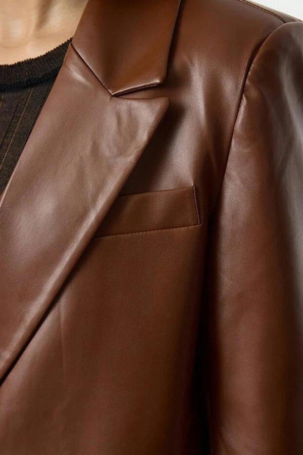 WOVCOR Woven Oversize Faux Leather Blazer Jacket