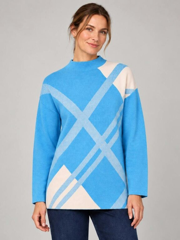 VIZ-A-VIZ Bold Check Jaquard Longline Jumper