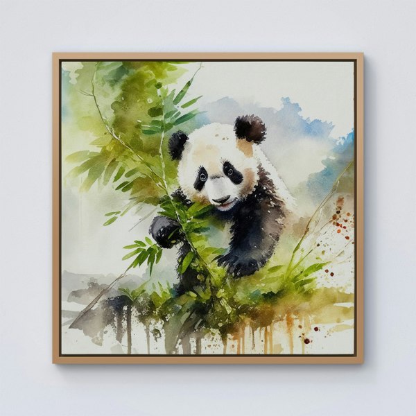 Warren Reed Panda Eating Bamboo Watercolour Framed Canvas