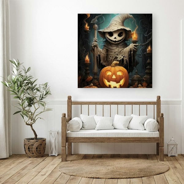 Warren Reed Creepy Ghost With Pumpkins Canvas