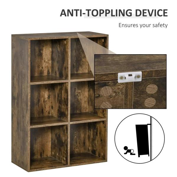 Rustic brown cube bookcase with anti-tip device detail for safety