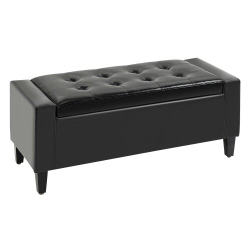 Wyld Haus Sabata Faux Leather Black Storage Ottoman Bench With Lift Up Diamond Tufted Lid