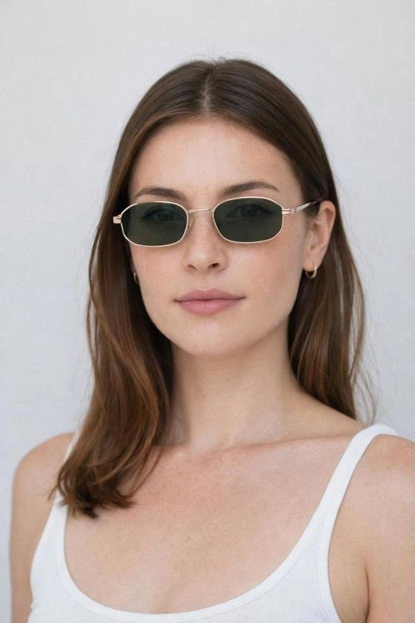 Slim Metal Oval Frame in Gold with Khaki Lenses - svnx