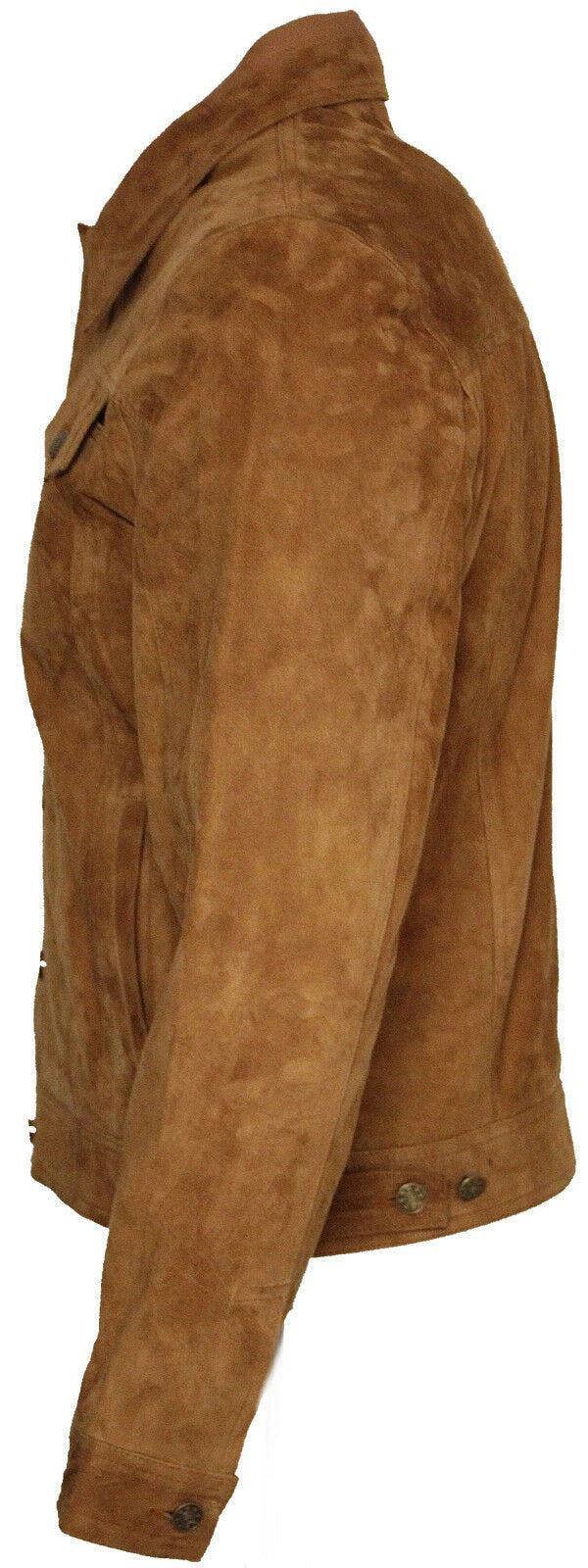 Infinity Leather Mens Goat Suede Leather Trucker Jacket-Taraz