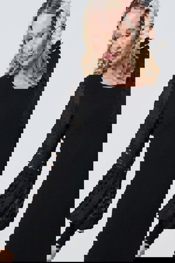 Black | Long Sheer Sleeve Bodycon Knit Dress
