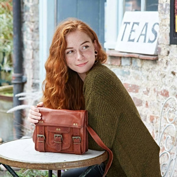 Paper High Brown Leather Satchel