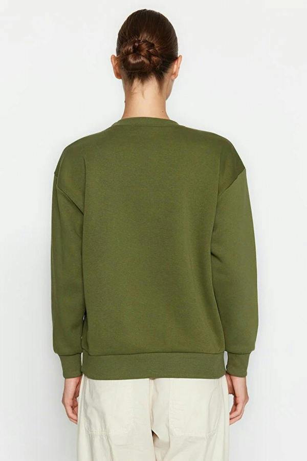WOVCOR Animal Embroidered Thick Fleece Knit Sweatshirt