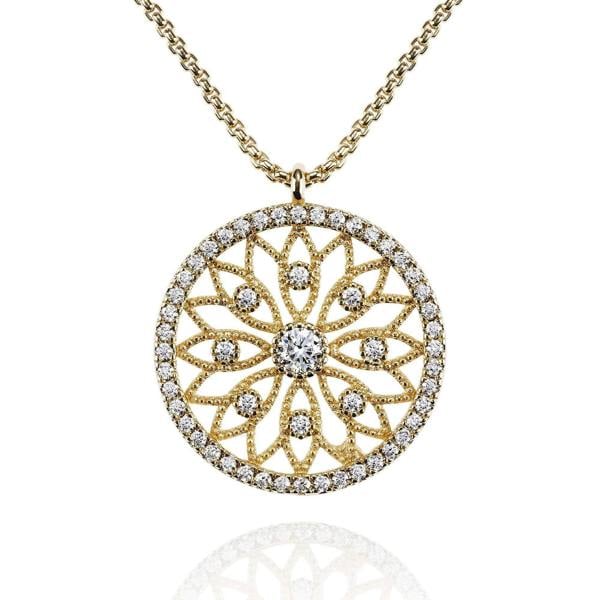 Gold Mandala Arabesque Pendant Necklace with Cubic Zirconia - namana.london