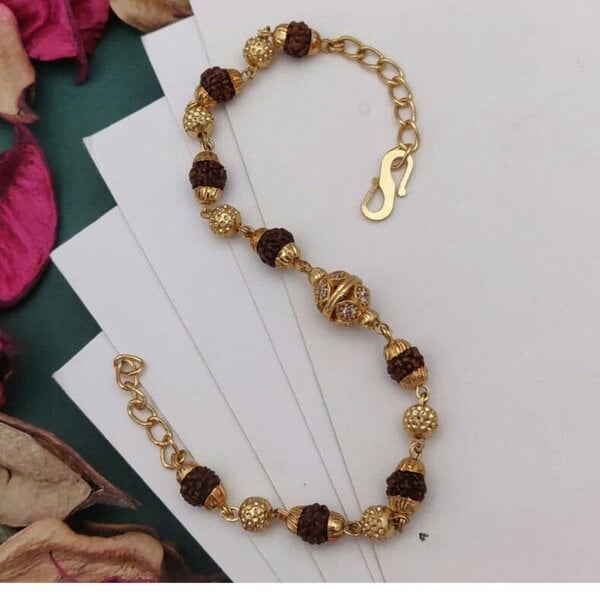 The Colourful Aura 18ct Gold Plated Indian Lord Shiva Rudraksha Beaded Hindu Bracelet
