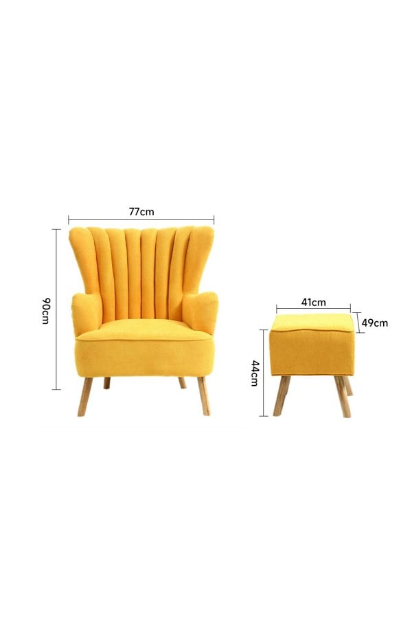 Living and Home Yellow Brushed Fabric Stripe Curved Backrest Armchair with Footstool & Cushion