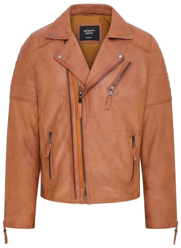 Infinity Leather Mens Brando Double Cross Zip Leather Biker Jacket- Fagernes