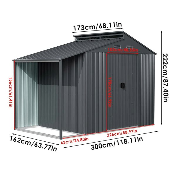 Outdoor Galvanized Steel Storage Shed with Lean-to Living and Home