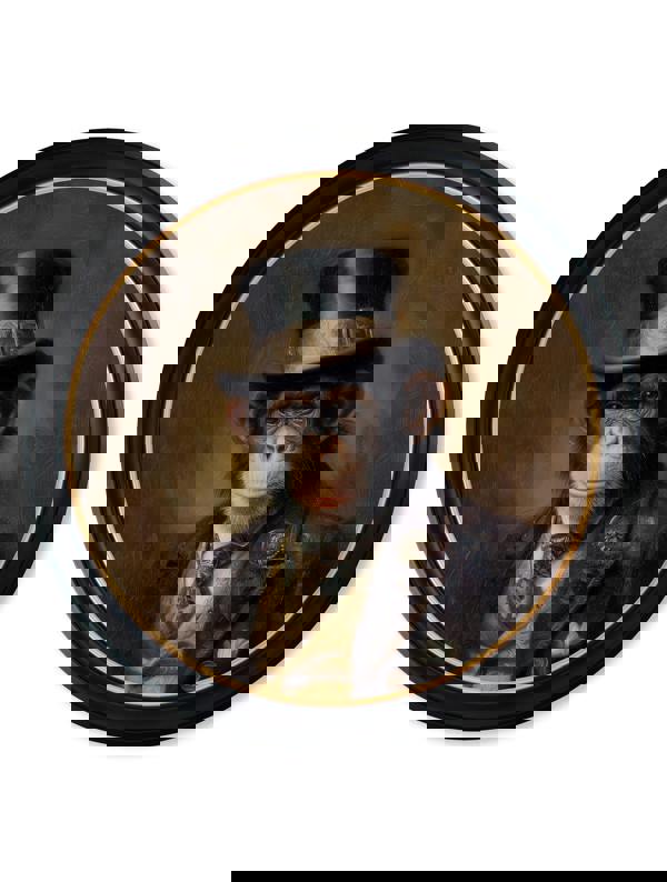 Exceptional Art Sir Bananington - Gentleman Chimpanzee Oxford round frame