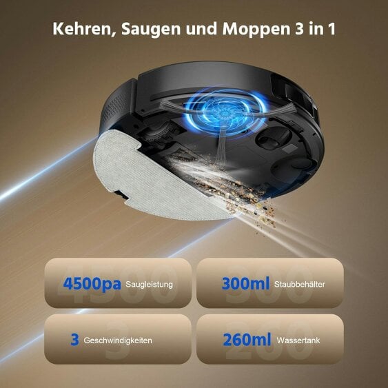 Teendow Robot vacuum cleaner with automatic suction station: 3000Pa suction power, pet friendly (D10S)