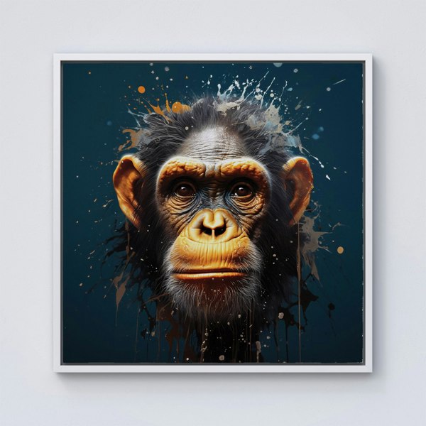 Warren Reed Splash Art Realistic Monkey Face Framed Canvas