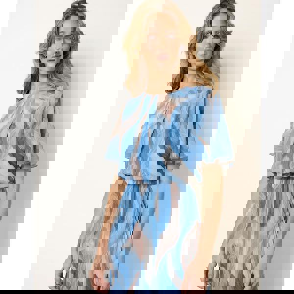 Blue Vanilla Short Sleeve Pleated Midi Dress