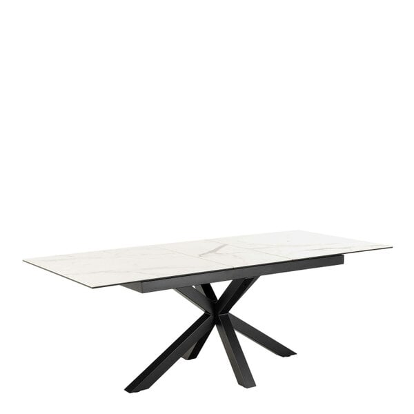 Wyld Haus Perth 168cm White Ceramic Extendable Dining Table Industrial Black Metal Legs