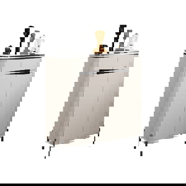 Detail view of Samantha Shoe Storage, Off White with shelf shoes storage