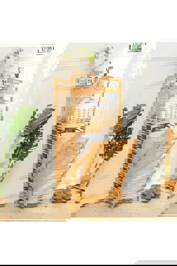 Living and Home 3-tier Bamboo Laundry Hamper Basket Bathroom Basket with Liner Bag