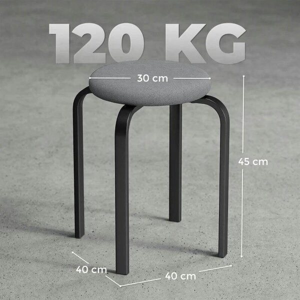 Stackable Stools Modern Cushioned Round Backless Stools Set of 4 Kitchen Dining Room Dark Grey
