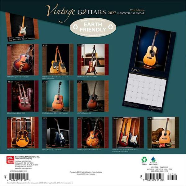 Vintage Guitars Calendar 2027, Wall Calendars, Month To View, Entertainment, Gift