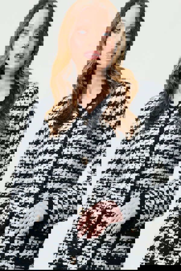 Black | Houndstooth Long Sleeve Cardigan